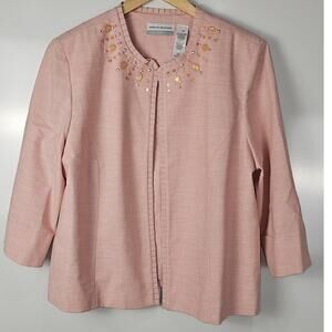 Alfred Dunner blazer womens size 18P pink with decorative beaded collar